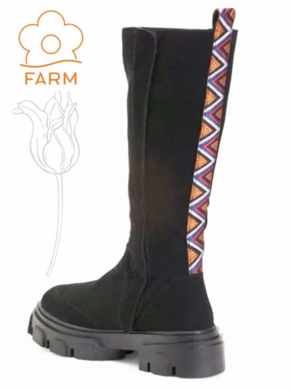 FARM RIO Faux Suede Tall Shaft Boots, vegan leather, black